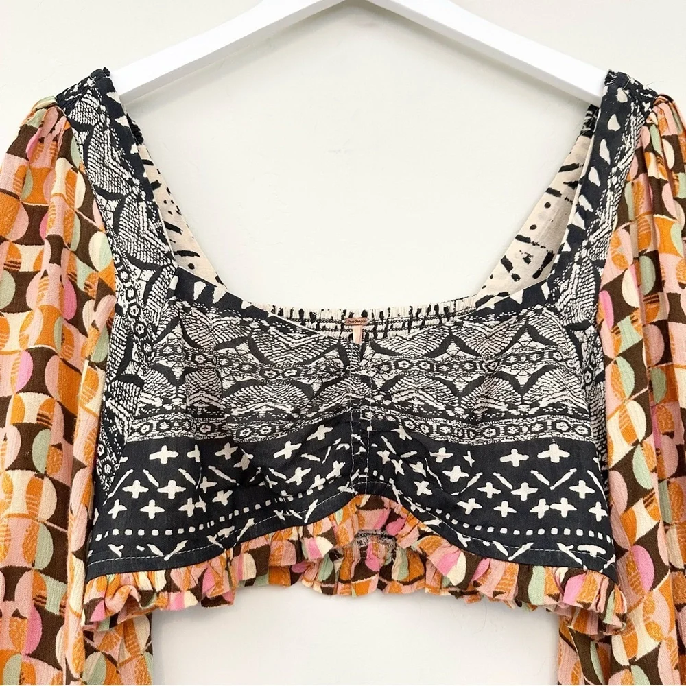 Free People Naomi Printed Longsleeve Crop Top